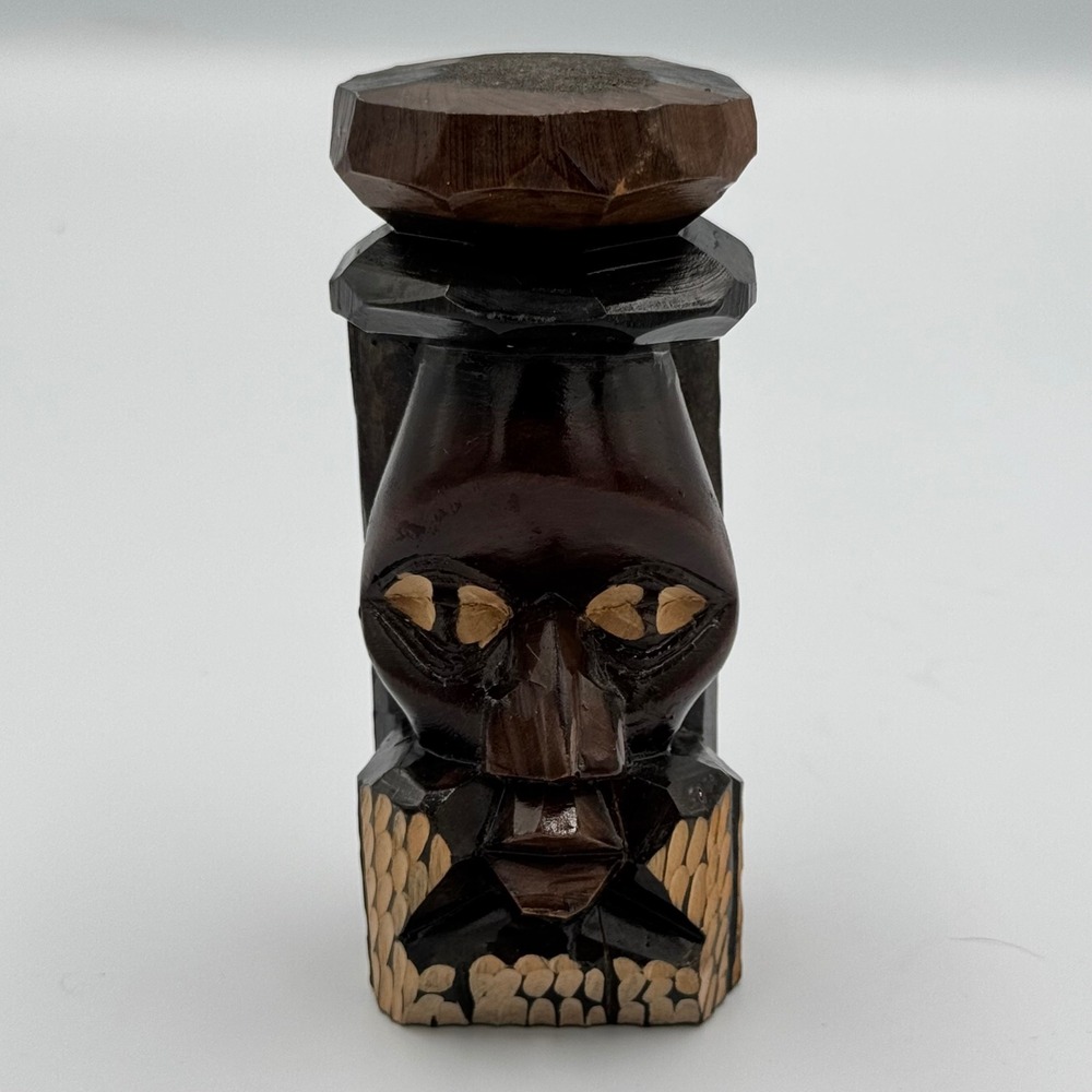 Hand Carved Wood Tiki Statue No Problem Tropical Decor 4.5in Brown